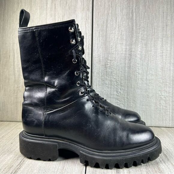 All Saints Maren Black Leather Combat Boot Side Zip Platform Women’s Size 7 37 - Picture 1 of 10